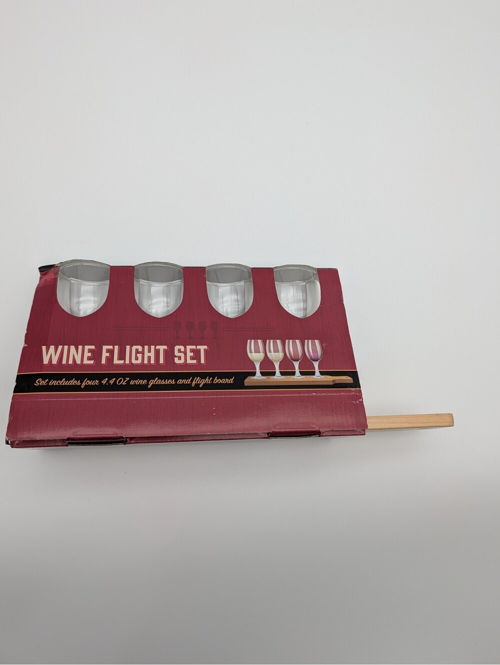 Silver Buffalo Wine Flight Set with 4 Mini Glasses, Wooden Flight Board